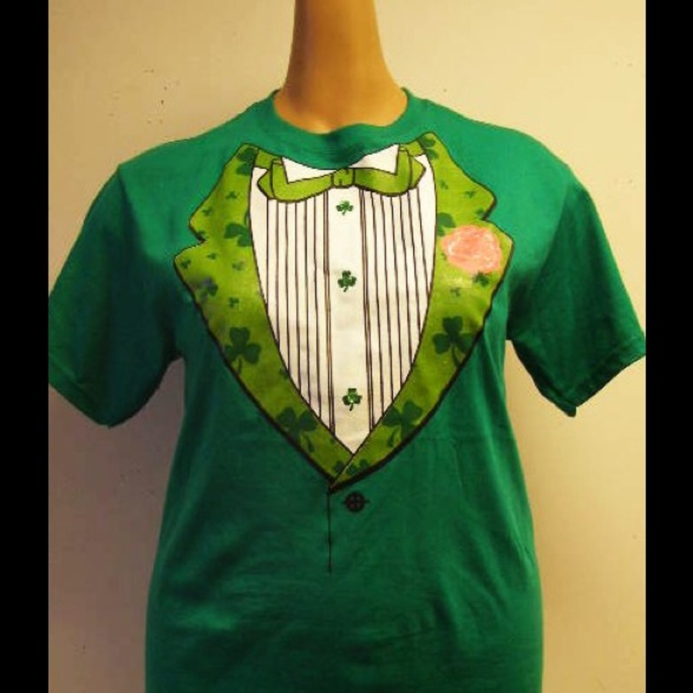 New Men’s tuxedo green t-shirt Irish Shamrock